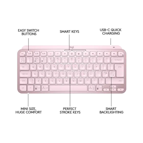 Logitech Wireless MX Keys Mini Minimalist Keyboard- Wireless - Rose  - изображение 4